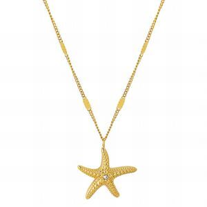 18K Gold Plated Women's Starfish Necklace with Cubic Zirconia Center Waterproof